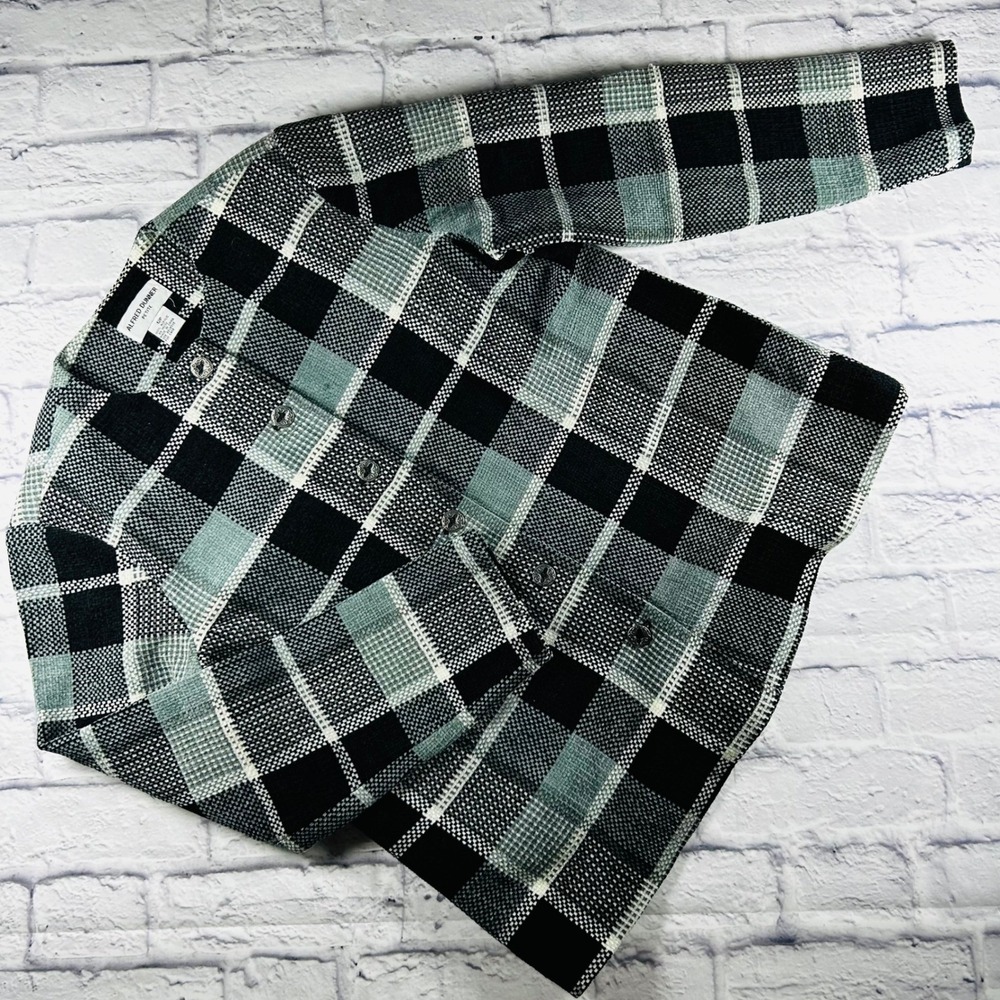 Alfred Dunner Petite Women 12P Black White Plaid Knit Jacket Blazer Shoulder Pad